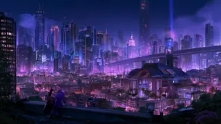 Violet Neon Skyline desktop wallpaper
