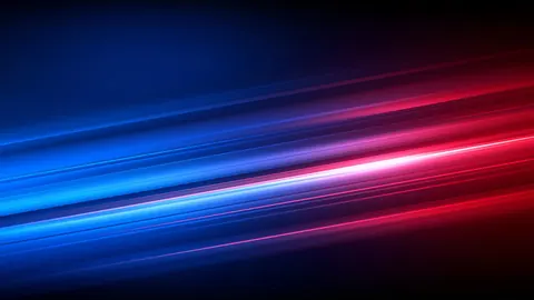 Diagonal streaks of blue, violet and pink light glow on a dark background.