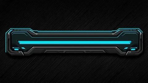 A single glowing cyan bar inside a dark sci-fi frame on a black textured background.