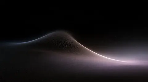 A soft curve of pale lavender dust rises like a dune against black.