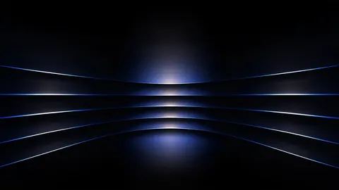 Thin blue lines of light bend toward a soft glow in the middle of a black frame.