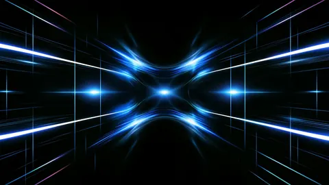 Beams of white and sapphire light shoot outward from a bright center, like the jump to light speed.