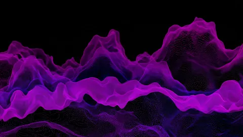 Ridges of magenta and purple particles rise and fall like a mountain range made of light.