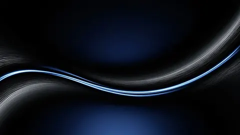 A single blue line of light sweeps across a dark background with faint silver lines trailing beside it.