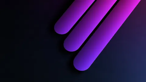 Desktop wallpaper of three glowing purple diagonal stripes on dark navy.