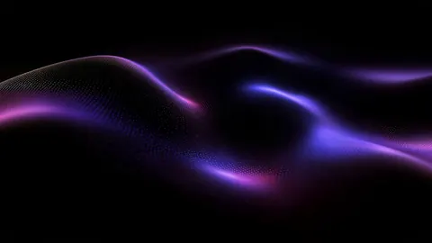 A soft wave of violet particles rises and falls across a black background.