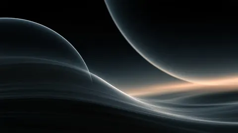 Thin white arcs of light curve through a dark space, overlapping like slow orbits.